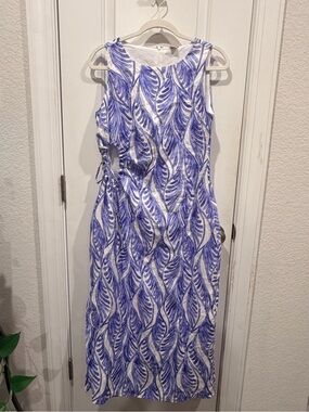 Magaschoni White Dress with Blue Leaf Print